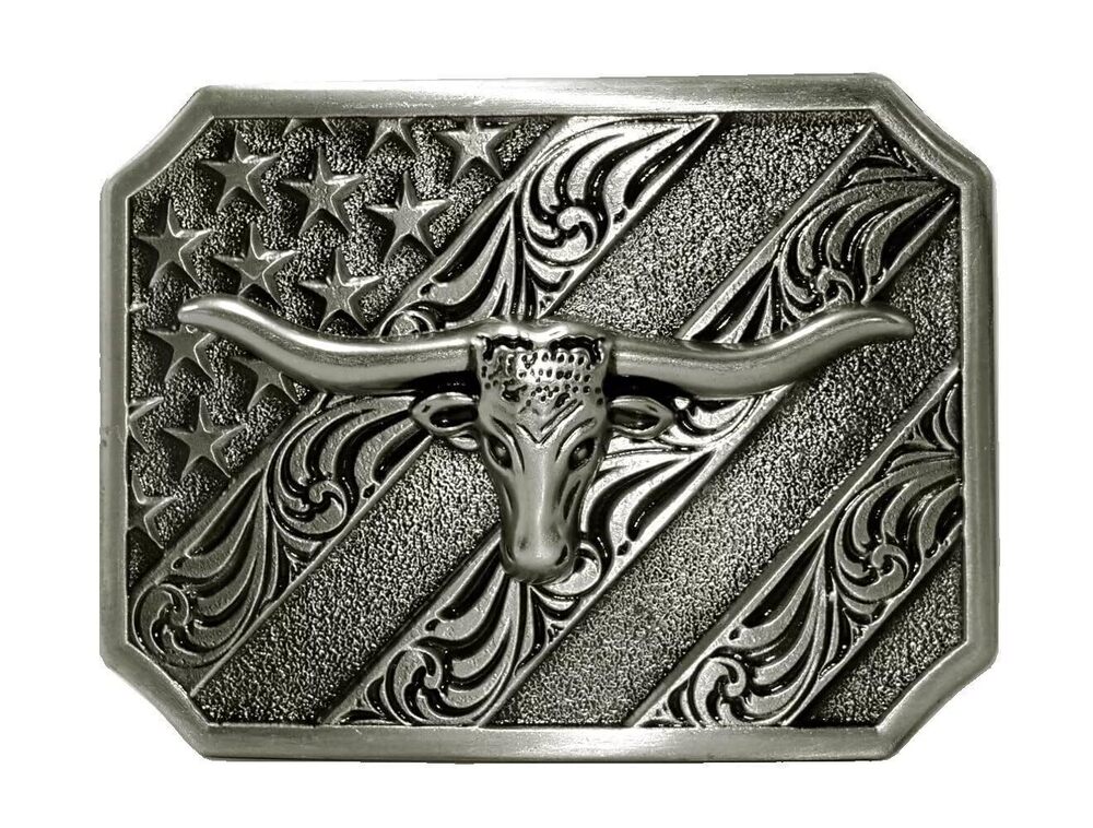 1578 The American Flag Belt Buckle With Animal Symbol Bull Head Western